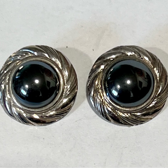 Vintage Sterling Hermatite Cabachon Clip on Earrings early 1900’s - Picture 2 of 8